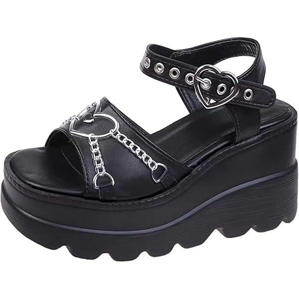 Amazon.com | Gothniero black platform sandals goth chunky wedge